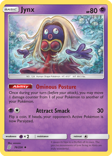 shiny jynx pokemon card - 38/73 - S&M - Shining Legend - Common - TCG move an Energy from this Pokemon and attach it to the new Benched Pokemon Jynx Cards | Dex -