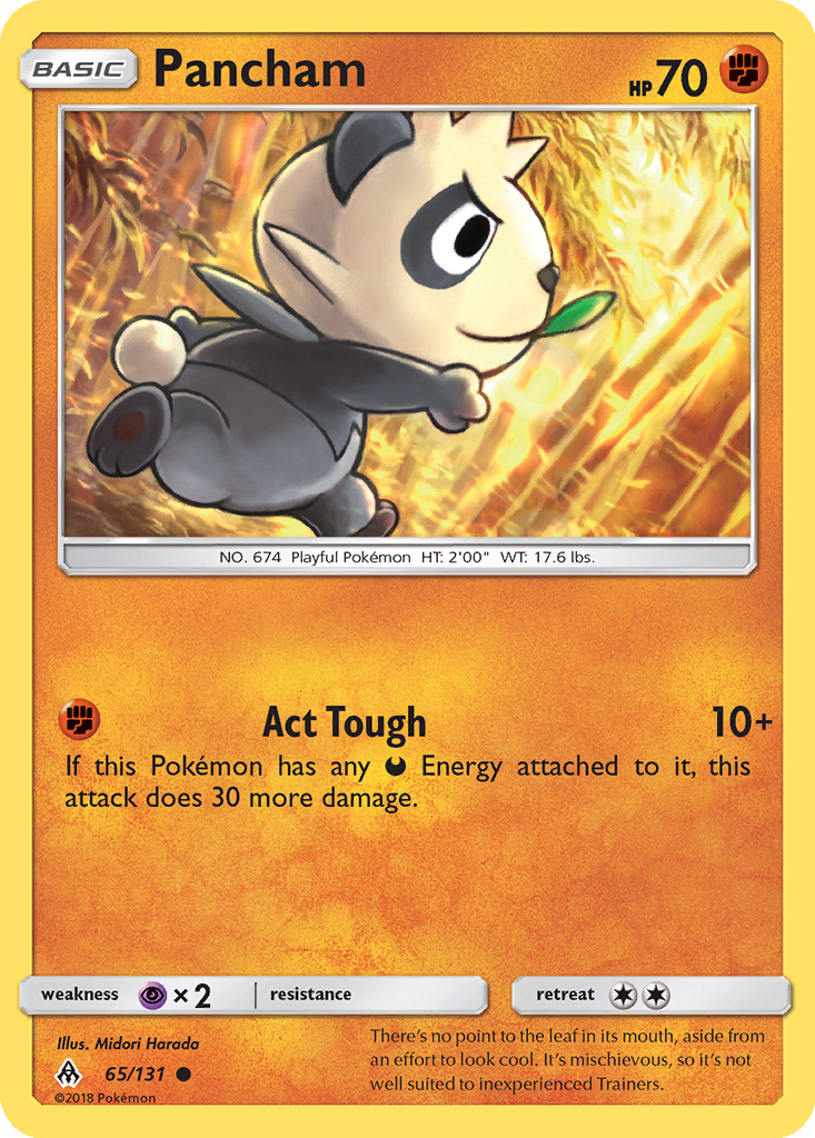 pancham pokemon card Pancham 65/131 LP - Forbidden Light Sun Moon Pokemon Card - Midori Harada Art