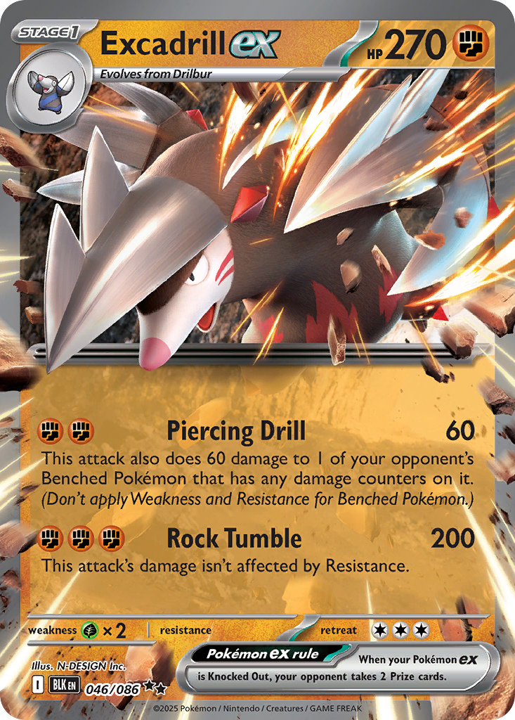 excadrill pokemon card Excadrill ex 046/086/086 Holo Double Rare SV: Black Bolt Pokemon TCG