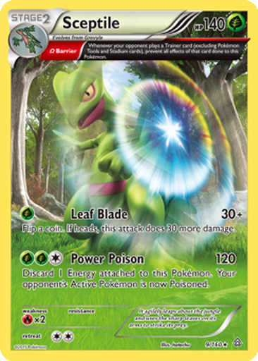 sceptile ex pokemon card M 85/98 XY Ancient Origins Holo Ultra Rare Full Art Pokemo [1G] Jagged Saber (100) You may attach up to 2 Grass Energy from your hand to your Benched Pokemon in any way you like Pokemon Sceptile EX Ancient Origins
